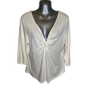 Talbots Cream Pearl Ivory V Neck Knit Top Size Large Cotton Model